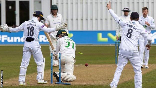 Chris Wright was the last of Hampshire spinner Mason Crane's morning victims at Leicester