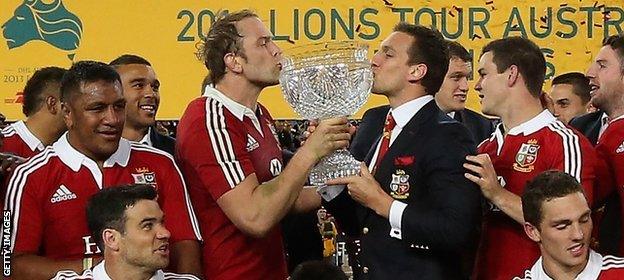 The British and Irish Lions celebrate beating Australia 2-1 over the 2013 series