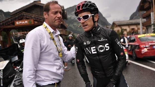 Tour de France race organiser Christian Prudhomme and Geraint Thomas