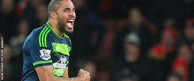 Ashley Williams celebrates Swansea's win over Arsenal