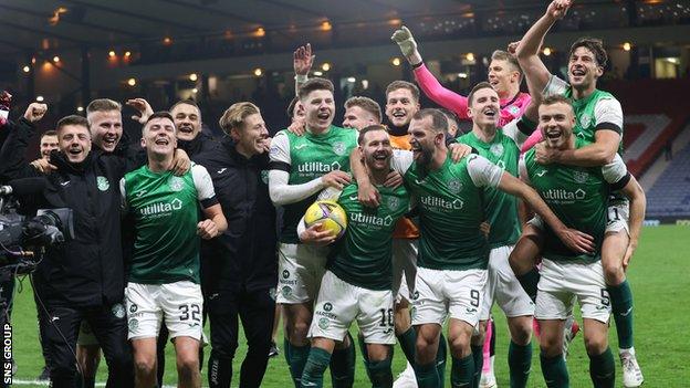 Hibs are going back to Hampden on 19 December after beating Rangers 3-1 on Sunday