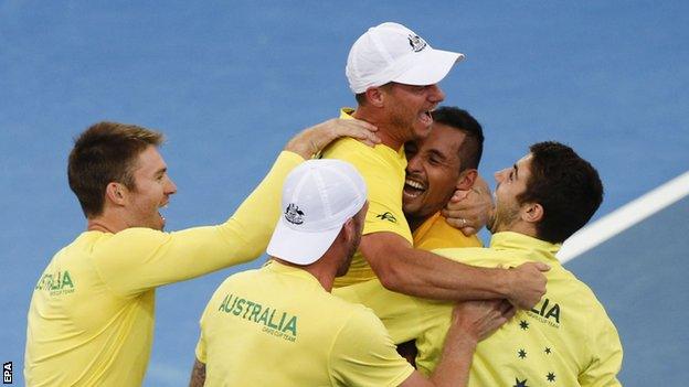 Australia celebrate victory over United States