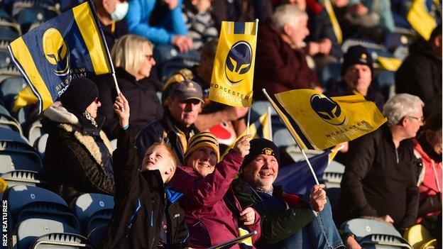 Worcester fans in the ground at Sixways for the first time since March