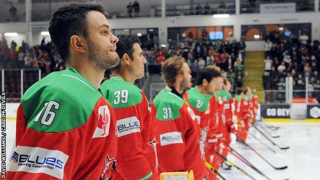 Cardiff Devils players prepare for face off