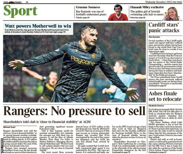 The back page of the Scottish edition of The Times on 011221