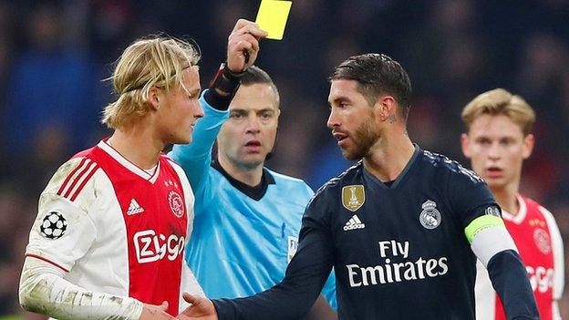 Ramos was booked in the 89th minute against Ajax