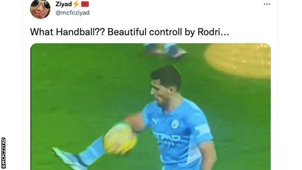 Edited image of Rodri handling the ball.