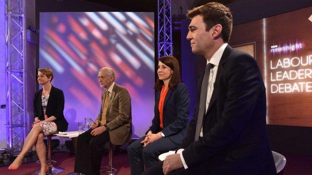 Yvette Cooper, Jeremy Corbyn, Liz Kendall and Andy Burnham at the Labour leadership election debate