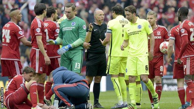 Dale Stephens after being sent off against Middlesbrough