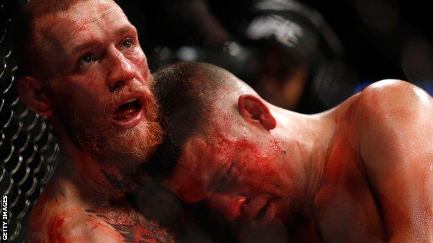 McGregor knocked down Diaz twice more in the second round