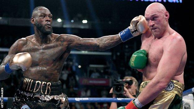 Deontay Wilder and Tyson Fury during their fight in Los Angeles in December 2018