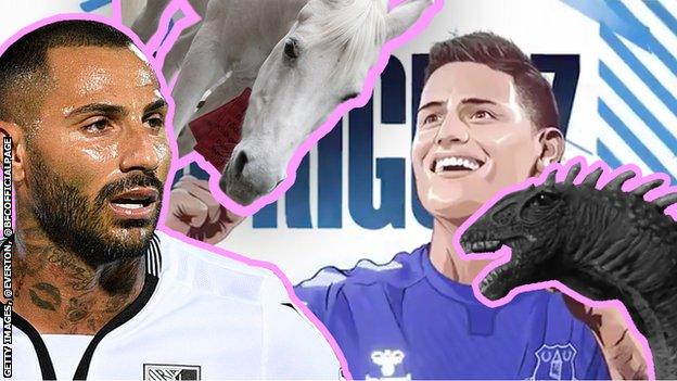 A collage, including Ricardo Quaresma, a white horse, a toy Loch Ness monster and an animation of James Rodriguez