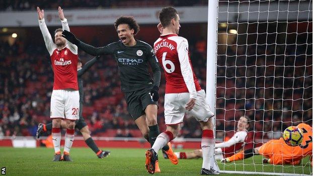 Leroy Sane celebrates goal for Manchester City