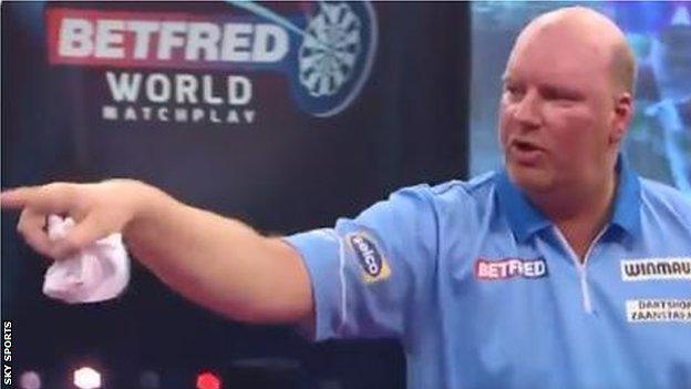 Vincent Van der Voort points at the referee Kirk Bevins