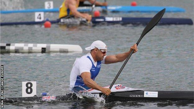 Liam Heath competing in the 2021 European Canoe Sprint Championships