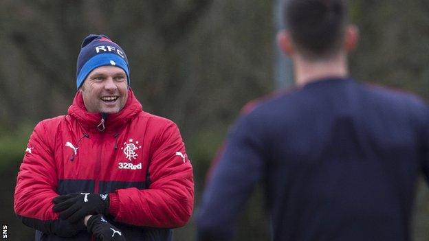 Rangers caretaker manager Graeme Murty takes training on Friday