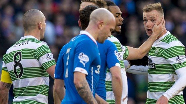 Celtic and Rangers players during the League Cup semi-final in January