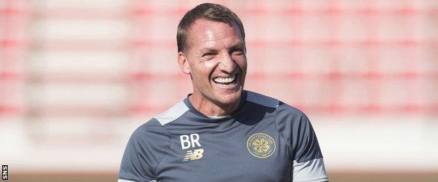 Brendan Rodgers is all smiles during Celtic training in Gibraltar