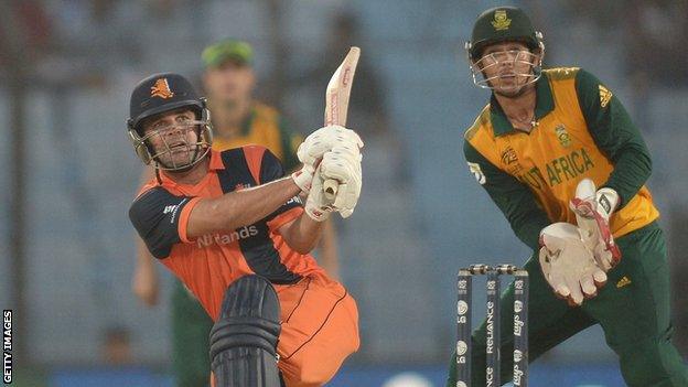 Netherlands batsman Peter Borren in action against South Africa