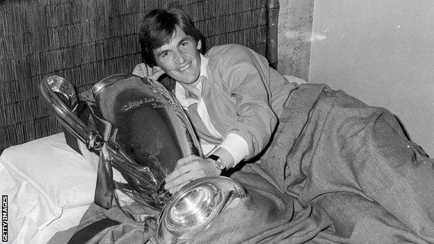 Kenny Dalglish celebrates winning the European Cup with Liverpool in 1978