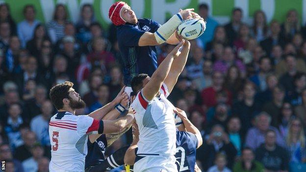 Grant Gilchrist playing for Scotland against USA