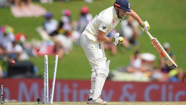 Jonny Bairstow is bowled for one in the first innings in Centurion