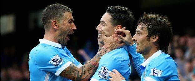 Kolarov, Nasri and Silva celebrate