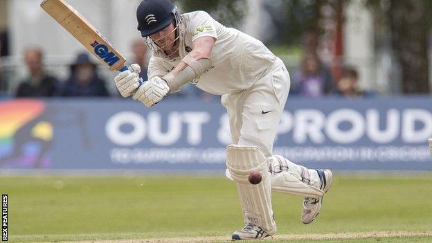 Sam Robson on his way to a century for Middlesex against Leicestershire