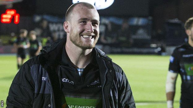 Stuart Hogg shares a joke after Glasgow's win over Munster