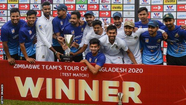 Bangladesh with the Test series trophy