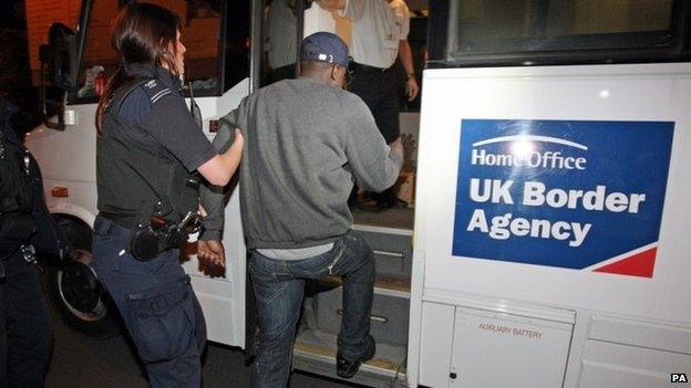 A man arrested by an officer from the UK Border Agency looking for illegal workers