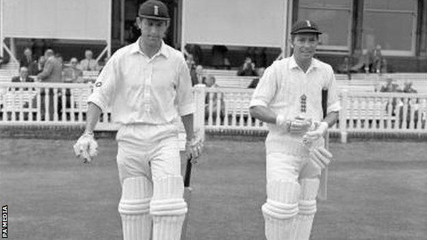 Alan Jones (right) and Brian Luckhurst walk out to open for England against the Rest of the World at Lord's in 1970