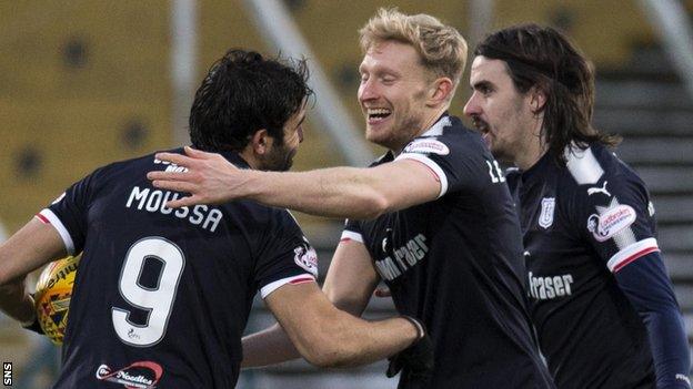 Dundee's Sofien Moussa and A-Jay Leitch-Smith celebrate