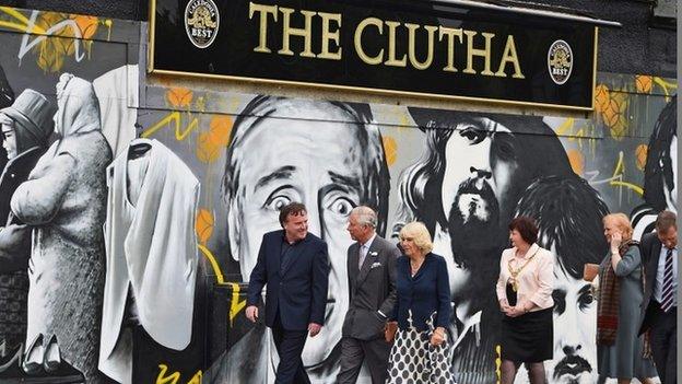 Charles and Camilla at the Clutha bar