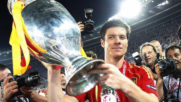 Xabi Alonso with the European Championship trophy