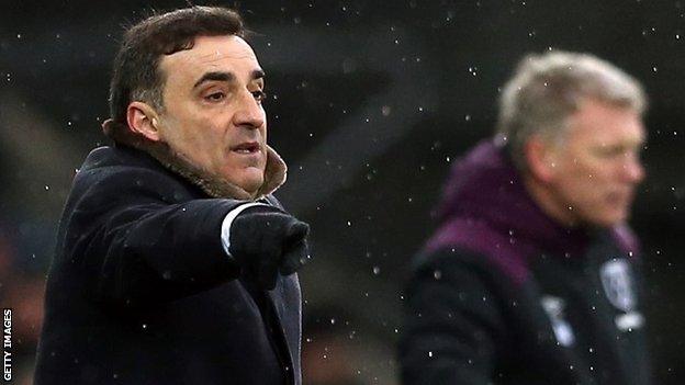 Carlos Carvalhal makes a point during Swansea's win over West Ham