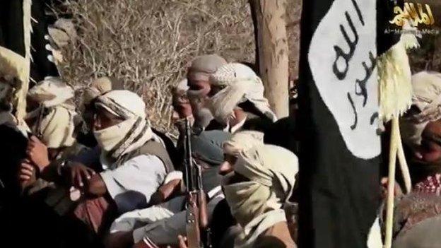 Al-Qaeda in the Arabian Peninsula militants appear in a March 2014 video