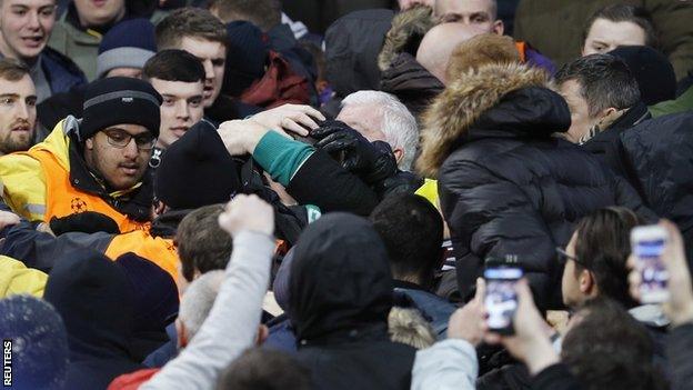 Rival supporters clashed during the Champions League encounter at the Etihad Stadium