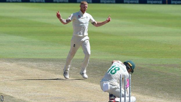 England all-rounder Ben Stokes celebrates after dismissing South Africa captain Faf du Plessis