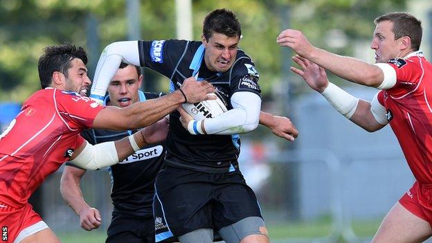 Glasgow Warriors' Peter Murchie drives forward in possession