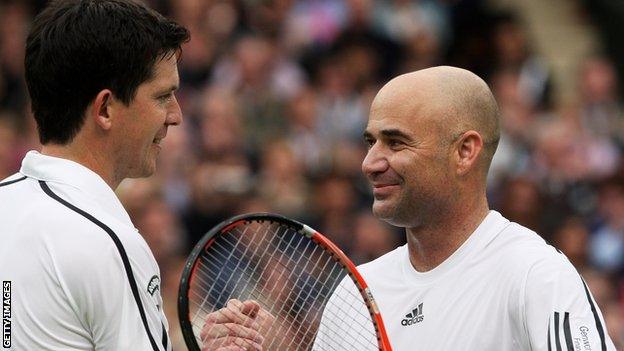 Tim Henman and Andre Agassi