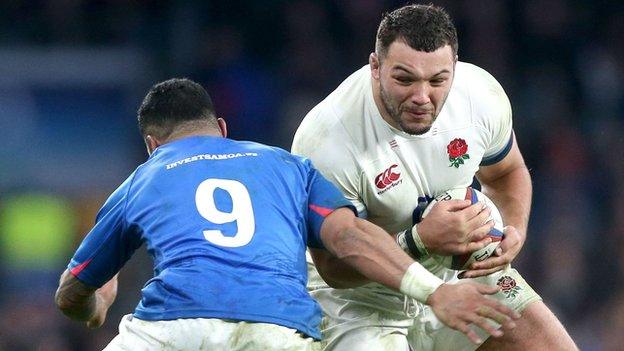 Ellis Genge takes on Samoa's Dwayne Polataivao