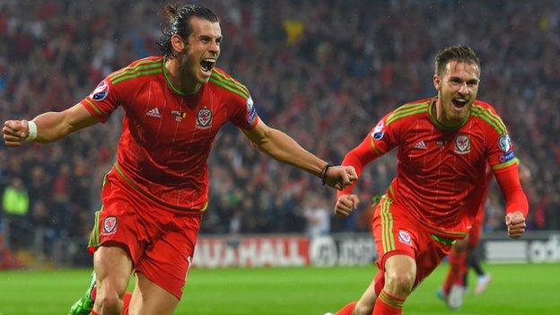 Gareth Bale celebrates his goal against Belgium