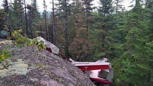 The wreckage of a de Havilland Beaver seaplane which crashed in Quebec