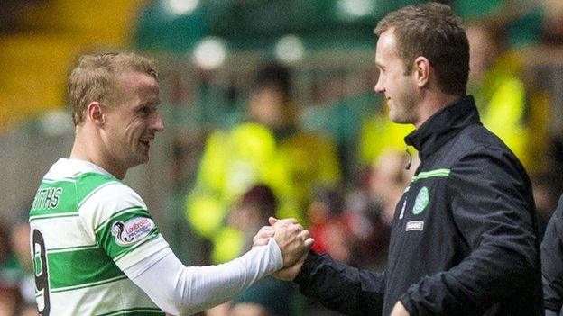 Celtic's Leigh Griffiths and Ronny Deila