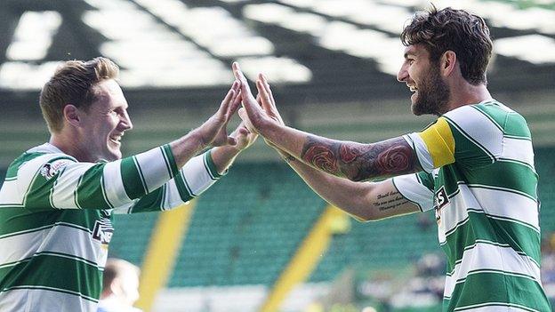 Celtic's Kris Commons and Charlie Mulgrew celebrate