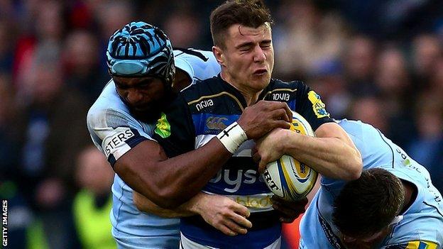 Bath's Ollie Devoto is tackled