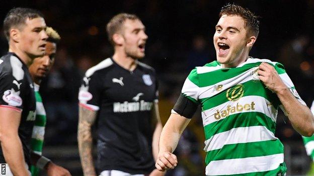 Celtic's James Forrest celebrates against Dundee