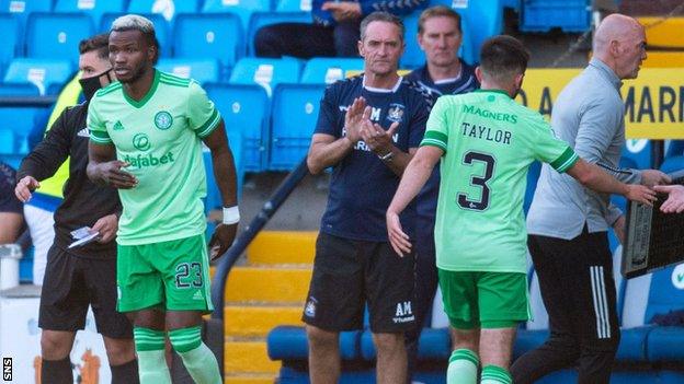 Boli Bolingoli, left, was a late substitute in Celtic's 1-1 draw at Kilmarnock on Sunday