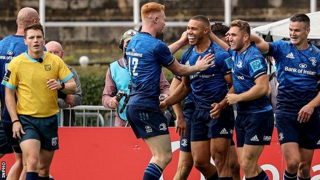 Adam Byrne celebrates his first try against Zebre